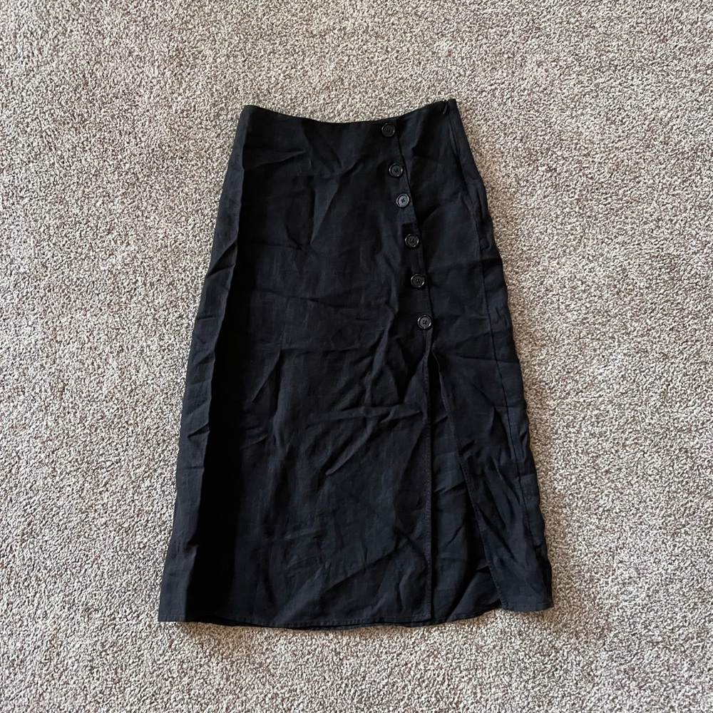 Free People Button front linen skirt, slit lag, midi